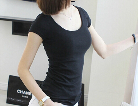 Customized logo black color short sleeve woman shirt, lady shirt