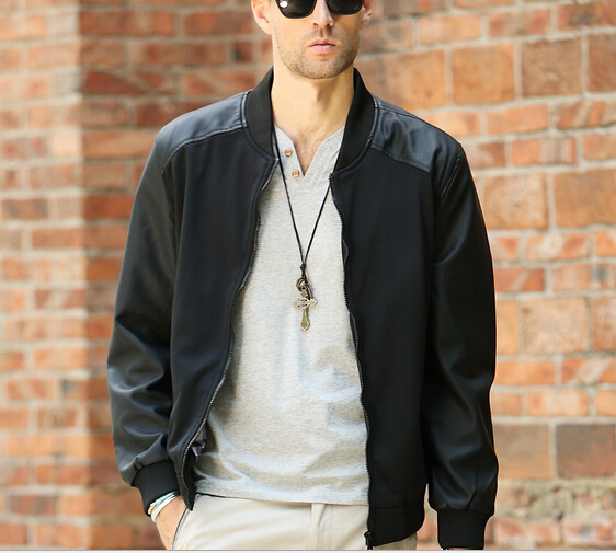 Men pu jacket and motorcycle jacket with long sleeve
