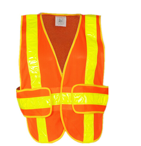 Orange color reflective vest with pocket and strip