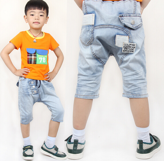 Children boy middle denim pants, boy five pants wholesale