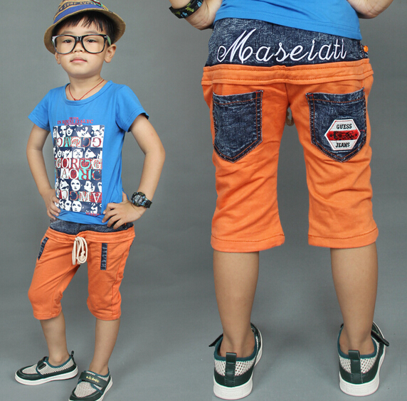 Children orange color middle leisure pants, child casual pants