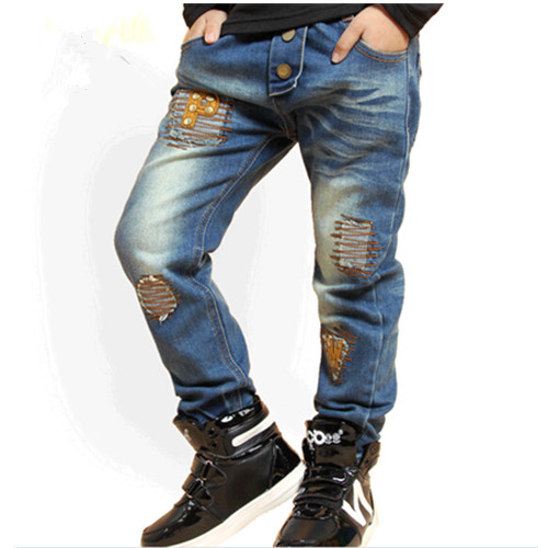 With bronze button and stitching line kid jeans trouser, kid denim pants