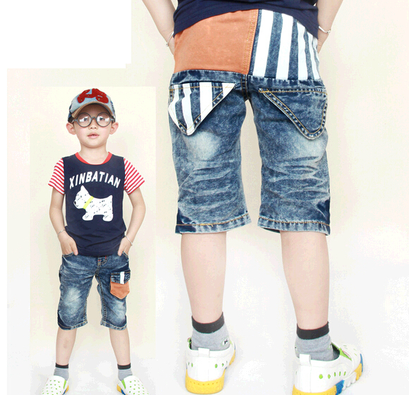 Good quality customized logo children boy middle jeans trouser