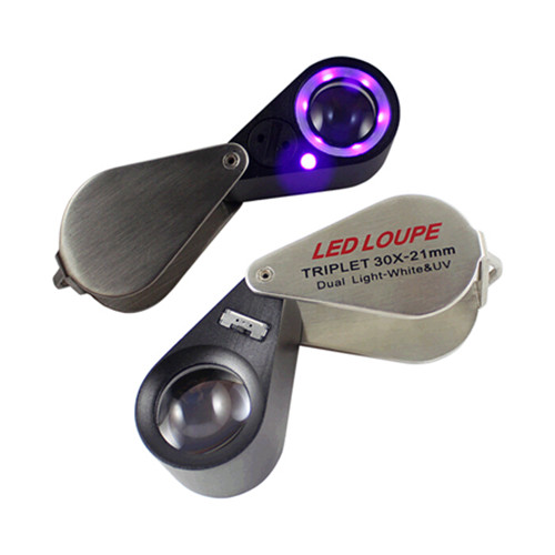 X30 6pcs led light and uv light metal folding jewellery magnifier