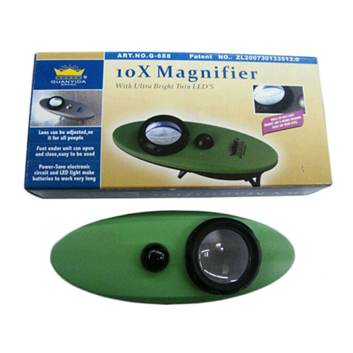 wholesale boat shape 10X magnifier with ultra bright twin leds