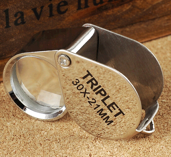 30 times magnifying glass, silver folding jewelry swivel metal magnifier