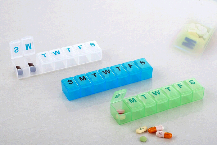 Promotional weekly pill box, 7 compartment pill box