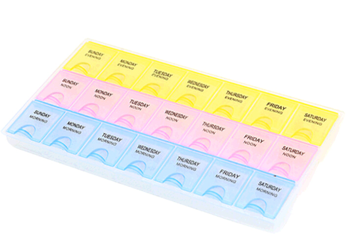 21 compartment plastic weekly pill box