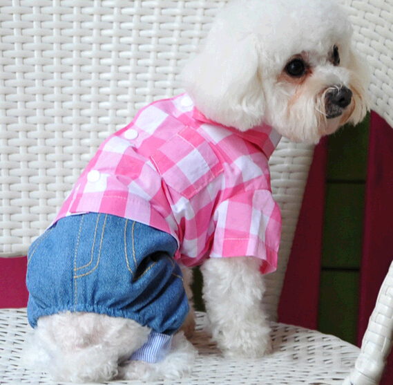 Fashion cute cotton and denim suit pet cloth for dog or cat
