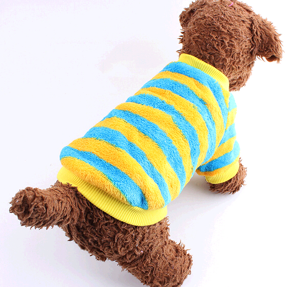 Wholeale coral fleece stripe style dog pet cloth, cheap cat pet cloth