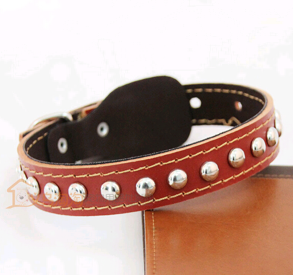 Genuine cow leather pet collar with pin for dog