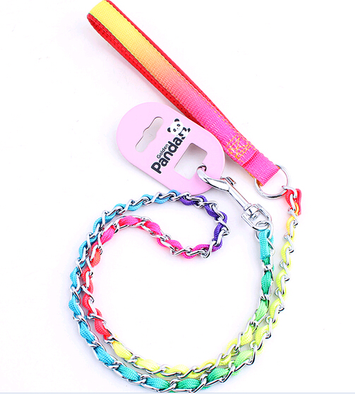 Rainbow chain dog leash, chain dog collar, dog chain leash