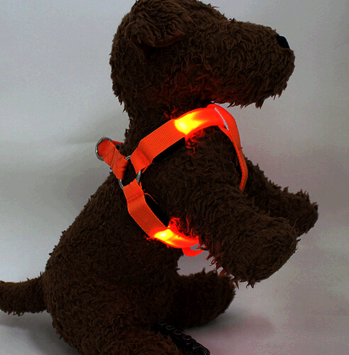 Orange color  led reflective nylon pet collar, led pet harness