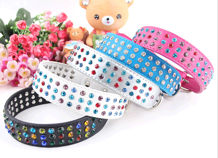 Promotional with hot diamond pu pet collar, dog collar with hot drilling