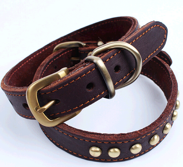 Genuine leather pet collar with brass buckle,  leather dog collar with brass buckle