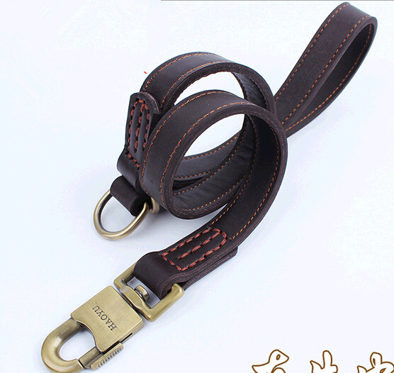 Wholesale high quality genuine leather pet leashes with bronze hook