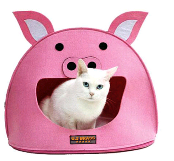 Pink color pig shape non-woven felt fabric material pet house for dog or cat