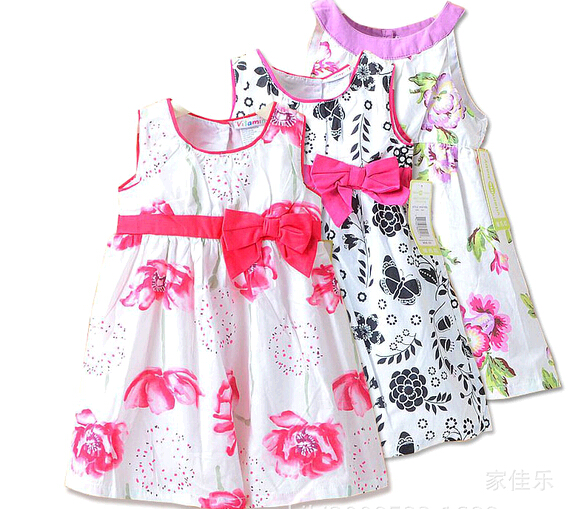 Wholesale cheap pink color girl dress with bowknot
