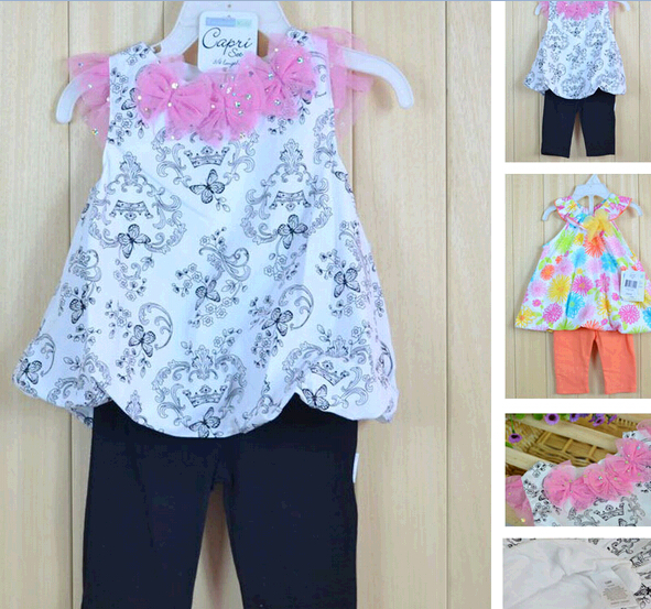 Wholesale cute baby suit with denim trousers, baby cloth set