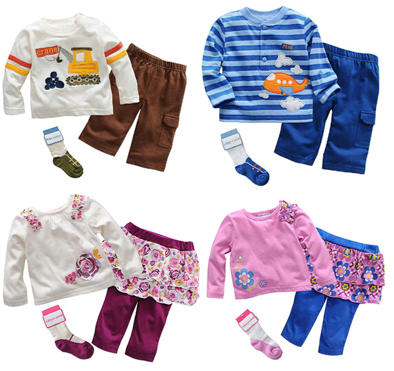 Promotional baby long sleeve shirt and pants set for child