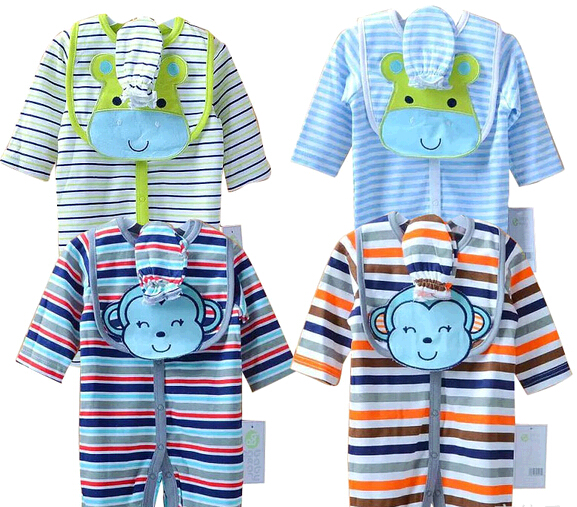 Wholesale strip line style cotton baby romper, infant romper with shirt and pants