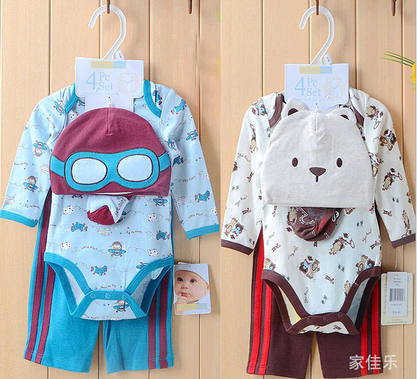 Wholesale cartoon baby suit with bib, infant suits with bib