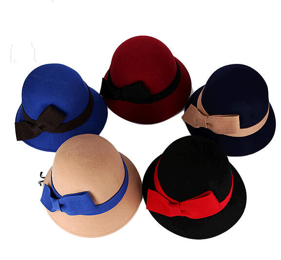 Fashion trendy With bowknot wool felt bowler hat and cap