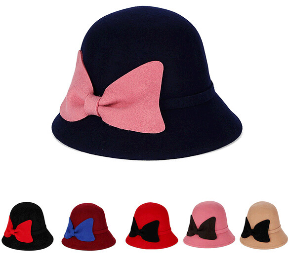 Wholesale with bowknot  Bowler Wool Felt caps, Billycock, dicer, homburg hats