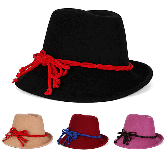 With bowknot strip trendy fashion wool felt bowler cap and hat