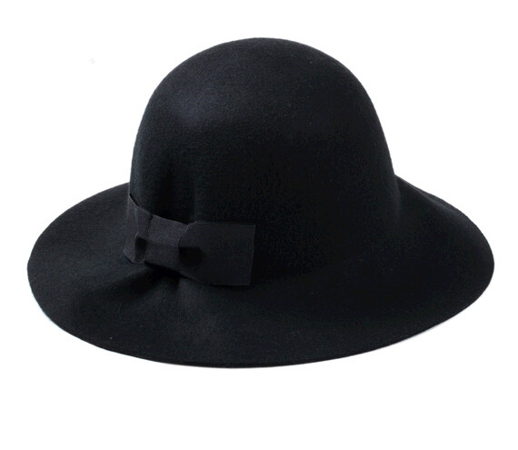 Wholesale with bowknot wave shape brim wool felt floppy cloche bowler hat cap
