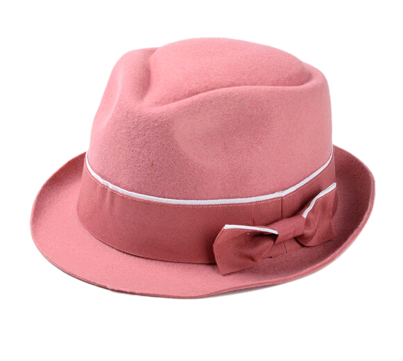 Wholesale woman trendy bowknot crimping brim wool felt hat and cap