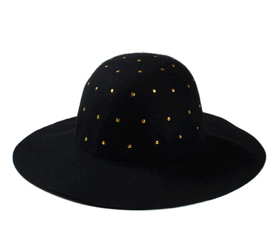 Unisex Men Black Jazz Wool Trilby Bowler Fedora Panama Hat Cap with rivet decoration