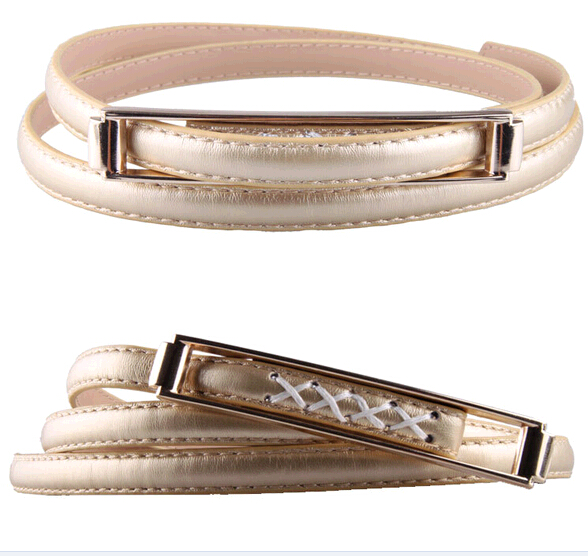 Vintage style fashion lady beige white color genuine leather thin belts for woman