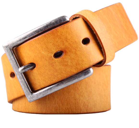 Vintage style cow leather brown color man belts with pin buckle