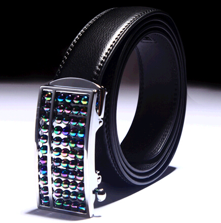 Fashion genuine leather automatic buckle men belts with abacus beads
