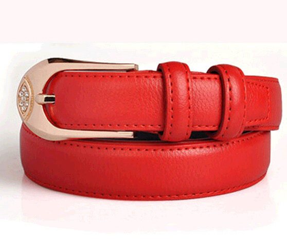 Red color genuine leather woman belts with diamond