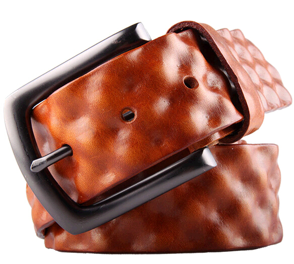 Fashion brown color genuine leather man belts with pin buckle