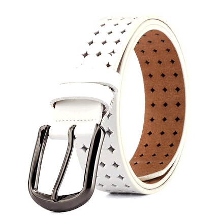 Wholesale white color hollow out woman wide waist pu belts with pin buckle