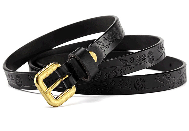 Wholesale black color woman thin genuine leather belts