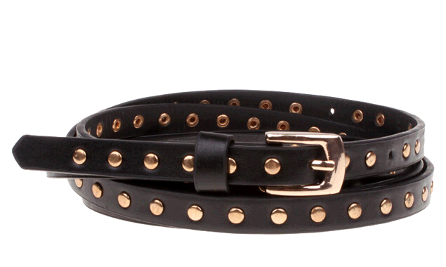Wholesale black color thin waist woman studded belts with rivets