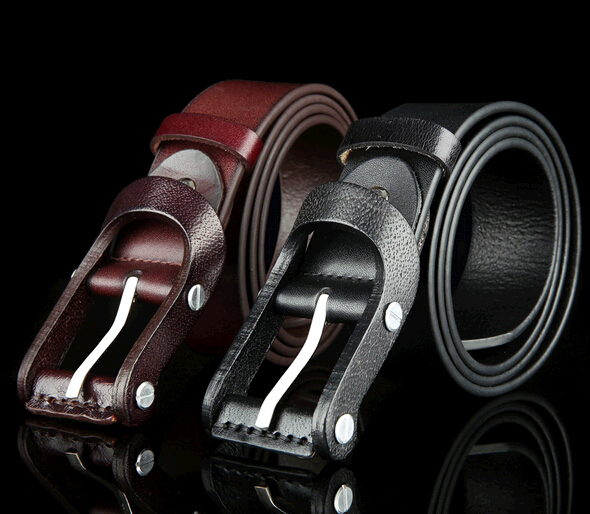 Good quality black color genuine leather business man belts with pin buckle
