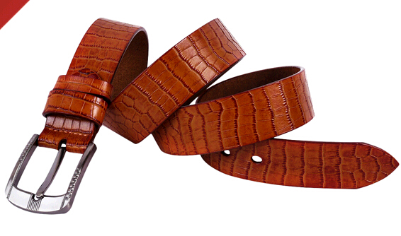 Wholesale brown color crocodile grain genuine leather man belts
