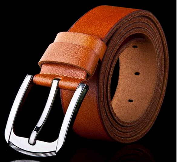 Promotional brown color genuine leather man belts with pin buckle