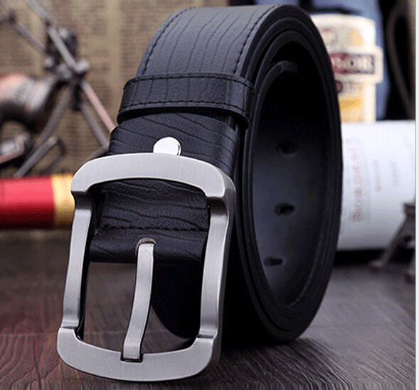 Good quality leather black color men belts with pin buckle