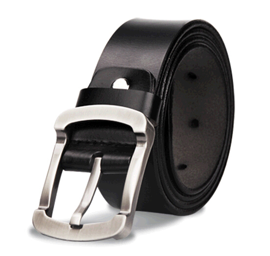 High quality black color cow leather men belts with pin buckle