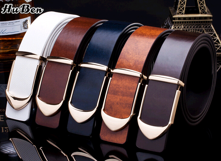 Wholesale high quality genuine leather man belts with smooth buckle