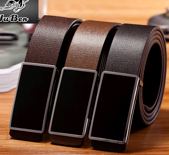 Wholesale good quality cow leather men belts with black smooth buckle