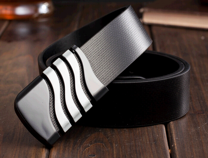 Wholesale black color genuine leather mens belts with smooth black s shape buckle