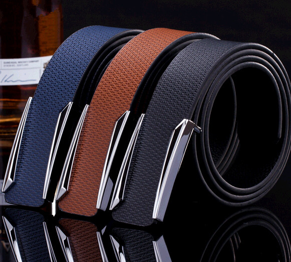 Wholesale black color leather belts with smooth buckle