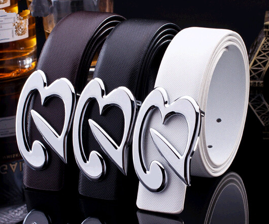 High quality cow leather men belts with heart buckle